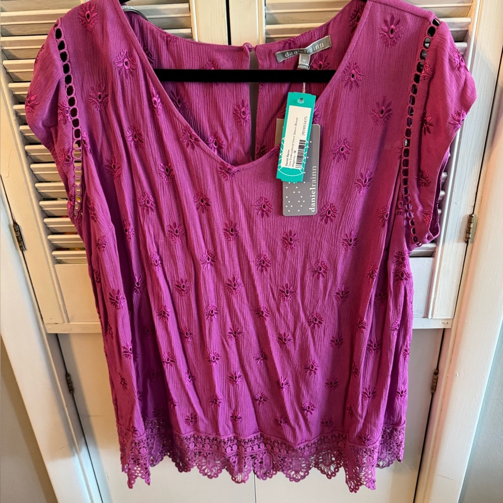 Daniel Rainn Magenta Embroidered Blouse
